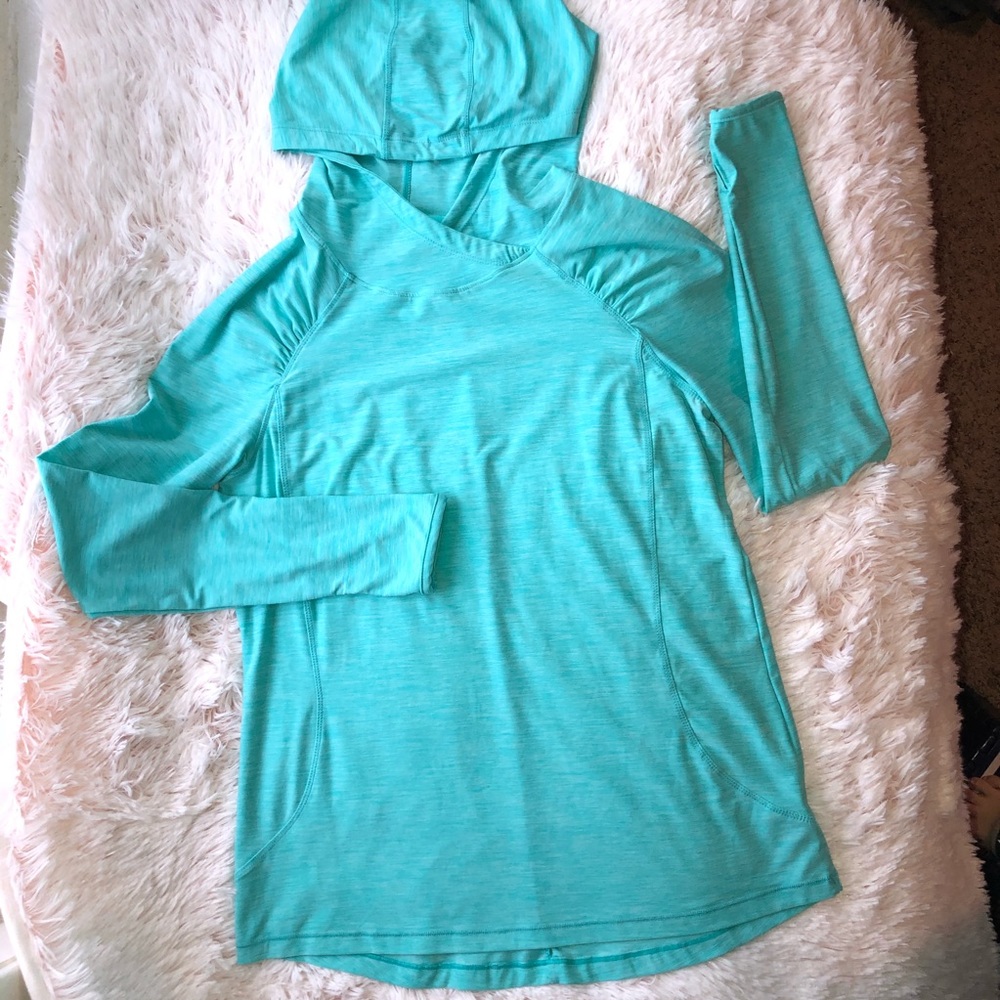 Danskin Long Sleeved Hooded Shirt Green Blue Small Pullover